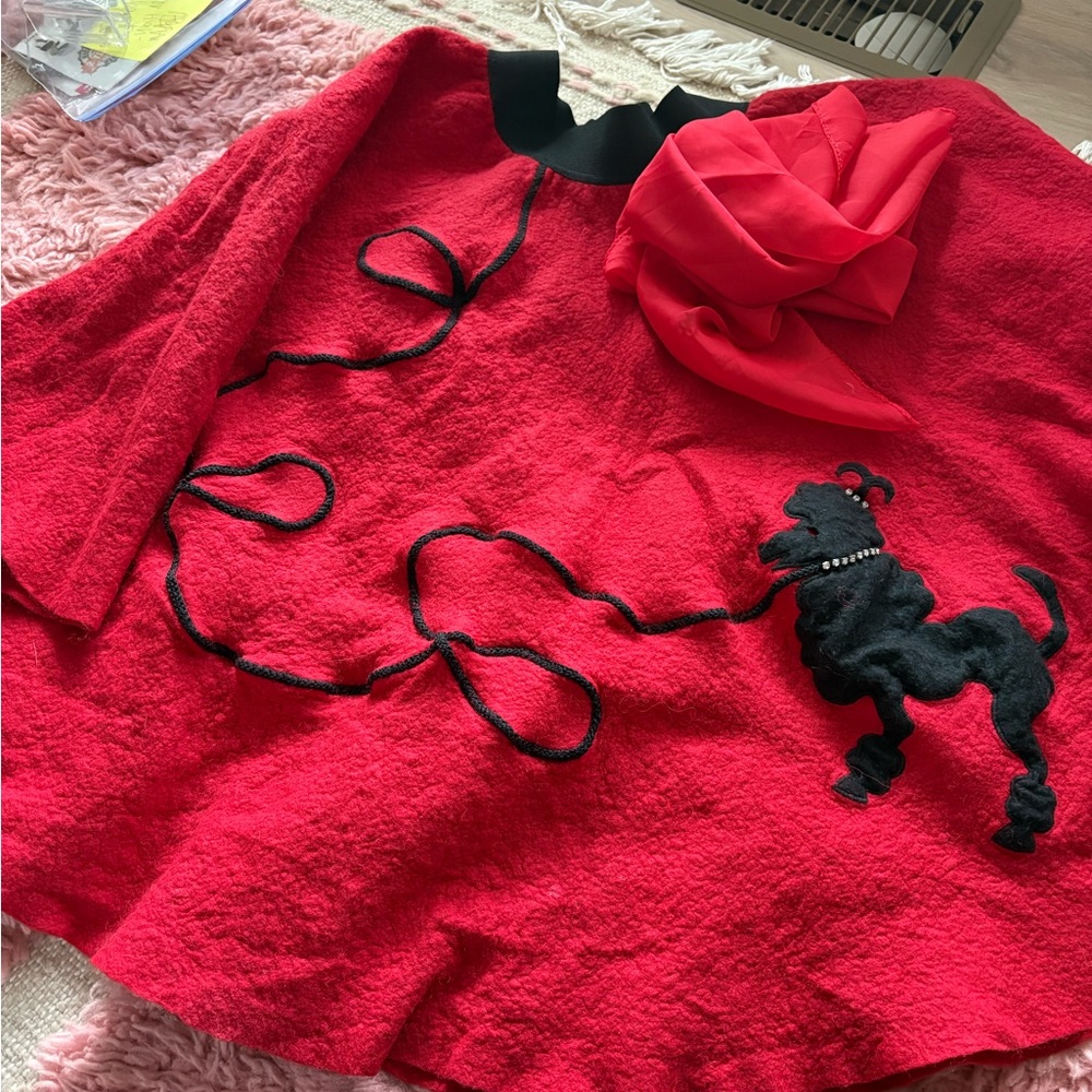 Vintage Red Poodle Skirt with Red Chiffon Scarf